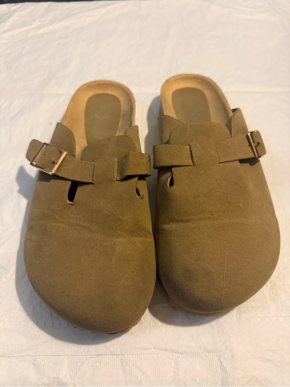 SHEIN Women’s Brown Suede-Look Slip-On Clogs with Buckle